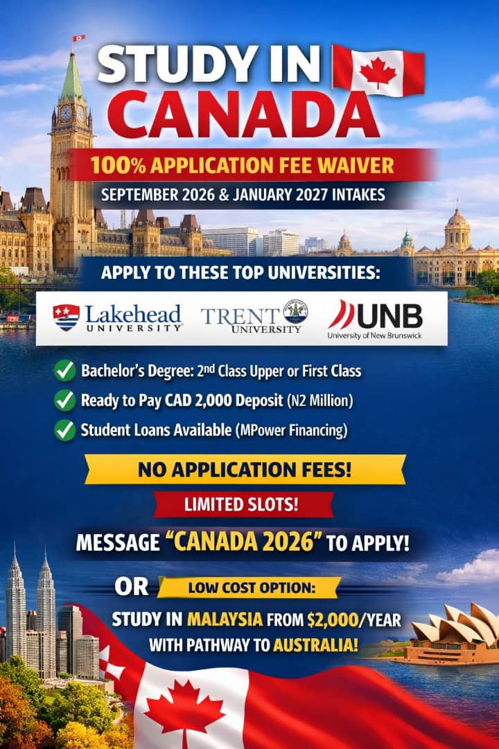 🇨🇦 Study in Canada Without Application Fees – September 2026 & January 2027
